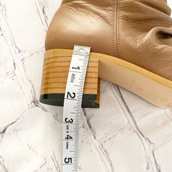 Anthropologie Leather Ankle Boots Camel Tan Block Heel Minimalist Modern 6.5 - Picture 12 of 15